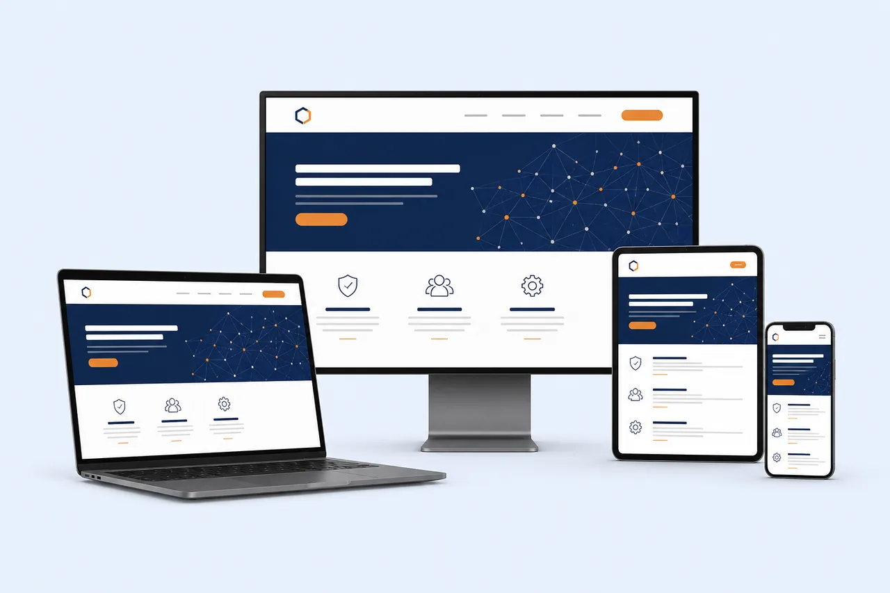 Responsive websites shown across computer and mobile devices